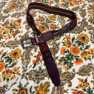 VTG GORGEOUS‎ Genuine Leather Braided Belt Silver Buckle Distressed Dark Brown